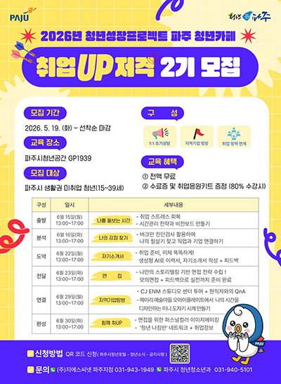 파주시, 청년성장프로젝트 ‘취업(UP)저격’ 6월 참여자 모집