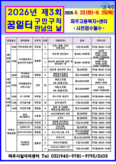 파주시, 2026년 제3회 ‘구인 구직 만남의 날’